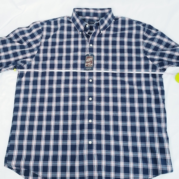 NWT Men's Arrow Button Down Plaid Dress Shirt Hamilton Poplin Navy - Picture 3 of 7